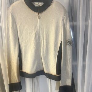 ST JOHN Women Full Zip Cream Black Sport Jacket Size Medium